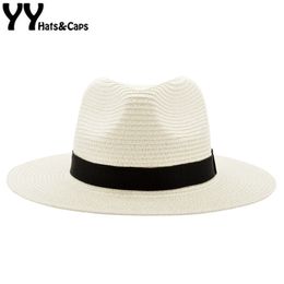 Wide Brim Summer Fedora Jazz Cap Straw Panama Hats For Men Straw Sun Hats Women Beach CAPS Couple Sun Visor Hats Chapeu YY18030 Y200602