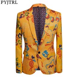 PYJTRL Brand Tide Mens Chinese Style Dragon Pattern Digital Print Suit Jacket Wedding Party Nightclub Stage Blazer 201104