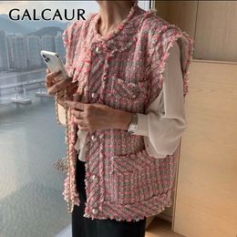 GALCAUR Casual Coat For Women O Neck Sleeve Hit Colour Pockets Pearls Button Elegant Oversized Coats Female Fashion Clothes 201028
