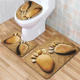 Bath Mats The Ankle Anti Slip Bathroom Carpet 3 Piece Toilet Mat Set Cobblestone Water Absorption Doormat For Home Decor1