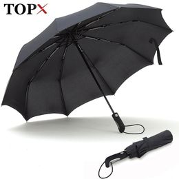 TOPX New Big Strong Fashion Windproof Men Gentle Folding Compact Fully Automatic Rain High Quality Pongee Umbrella Women 201104