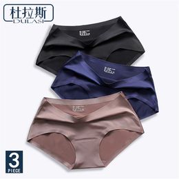 Ice Silk Panties Sexy Underwear Seamless Women Briefs Transparent Panties for Girls Bikini Panty Mid-Rise DULASI 3pcs/Lot LJ200822