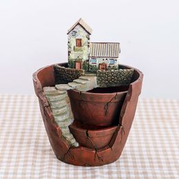 1pcs Pastoral bonsai planter pot Fashion cartoon house flower pots resin large garden flowerpot garden plant decoration Y200709