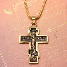orthodoxes kreuz halskette Rabatt Anhänger Halsketten Großhandel Christian Orthodoxe Kruzifix Jesus Halskette Russisches Kreuz Gebet Inri Men1