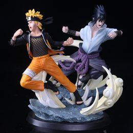 -26cm Hot Anime Naruto Escultura Naruto vs Sasuke Figura de ação PVC Collectible Boxed Modelo Feito à mão brinquedo presente para crianças q0522
