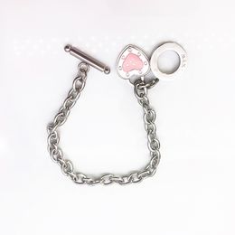 Couple 15mm Heart Bracelet Women Stainless Steel Link Chain Blue Pink OT Buckle Fashion Jewelry Valentine Day Christmas Gift for Girlfriend Accessories Wholesale