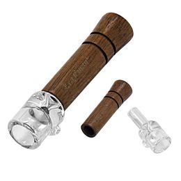 LeaFMan 68MM Glass One Hitter Pipes Bat With Wood Handle 68MM Walnut Wooden Tobacco Pipe Smoking Herb Grinder Accessoires