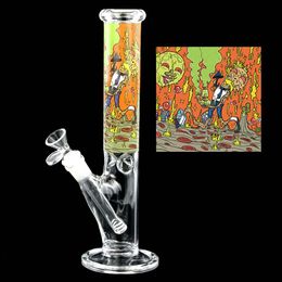 12.4 inch straight bong glass water pipes smoking bongs hookahs printed dab rigs visible tobacco pipe use for dry herb pyrex