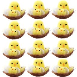 Easter Mini Chicks Set 12 pcs/set Chenille Simulation Chicks Easter Bonnet Decoration Kids Easter Egg Gift Ornament