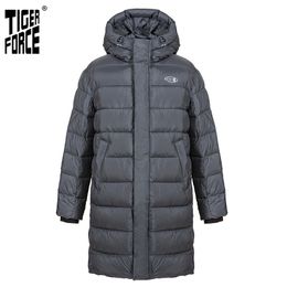 Tiger Force Men's Winter Jacket with Hooded Dark Grey long Thick Business Casual Sports Thick Parka men coat 70701 211216