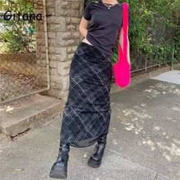 Gitana Spring Summer Fairy Grunge Long Tulle Skirt Kawaii Plaid Black Harajuku Low waisted Korean 220224