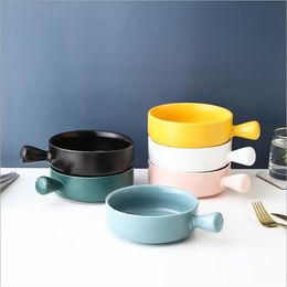 Creative matte single handle ceramic Dinnerware Sets bowl baking rice northern Europe simple family breakfast bowls salad available