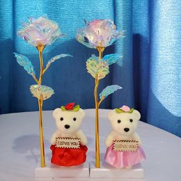 LED Gold Foil Plated Rose With Bear Snowman luminous rose Flower Shock Light Golden Rose Wedding Valentine's Day Christmas Gift LX3533