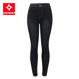 2201 Youaxon EU SIZE Brand New OL High Waist Black Jeans Women`s Plus Size Stretchy Denim Skinny Pants Trousers Jeans For Women 201223
