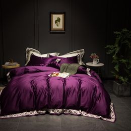 2019 1200TC Egyptian cotton Aristocratic purple Bedding Set Duvet Cover set Pillowcase comforter bedclothes bed linen T200706