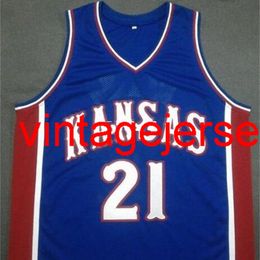 #21 Men Kansas Jayhawks JOEL EMBIID Blue White College jersey Size XS-6XL custom any name or number jersey