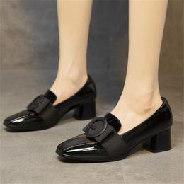 Spring Autumn Women Pumps Patent Leather Dress Shoes Square Toe High Heels Boat Shoes Square Toe Ladies Shoe Zapatos Muje