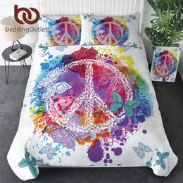 BeddingOutlet Watercolour Butterfly Bedding Set Colourful Printed Quilt Cover With Pillowcases Peace Design Bed Set 3-Piece 201127