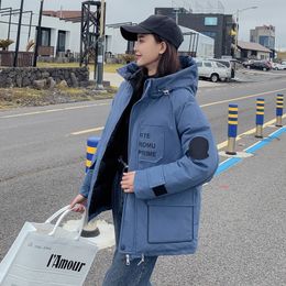 Korean women winter long jackets loose thick parka hooded safari style letter print cotton padded coat femme cazadora mujer 201202