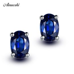 AINOUSHI 1.25 Carat Oval Round Cut Blue Sona Stud Earrings 925 Sterling Silver 4 Prongs Women Stud Earrings Girl Gifts Jewellery Y200107