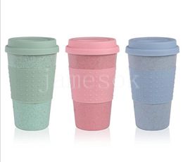 Silica Gel Coffee Cup Wheat Straw Fibre Mug With Lid Plastic Car Tumblers Portable Car Silicone Coffee Cups Water Bottle DB439