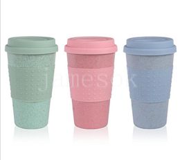 Silica Gel Coffee Cup Wheat Straw Fiber Mug With Lid Plastic Car Tumblers Portable Car Silicone Coffee Cups Water Bottle DB439