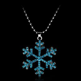 New Year Christmas Gift Fashion Shiny Rhinestone Snowflake Necklace Pendants Chain Long Necklace Jewelry Women