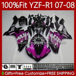 OEM Fairings Kit For YAMAHA 100%Fit YZF-R1 YZF1000 YZF R1 2007-2008 Body 91No.161 YZF-1000 YZF R 1 1000 CC YZFR1 07 08 1000CC 2007 2008 Repsol pink Injection Mould Bodywork