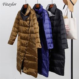 Fitaylor White Duck Down Ultra Light Jacket Women Winter Double Sided Slim Down Coat Single Breasted Parkas 201110