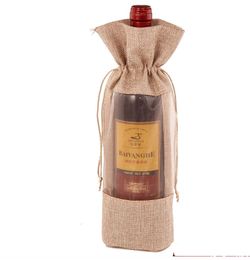 16 * 36cm Linen Drawstring wine red Bags Champagne wine bottle packaging jute red wine pouches business promotion giftscustom logo.