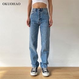 Mom Jeans Straight Pants Washed Loose High Waist Plus Size Women Casual Boyfriends Cowboy Vintage Wide Leg Trousers 2021 New 210203