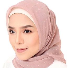 Malaysia Indonesia Pure Color Chiffon Headscarf Pearl Chiffon Hijab Muslim Scarf New Women Hair Ball Scarf