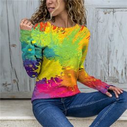 Fashion Tie Dye Print T-Shirt Women's Clothing Summer Autumn Oversized Long Sleeve Vintage Tee Shirts Ladies Casual Top 220217