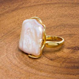 irregular pearl ring Australia - Cluster Rings BaroqueOnly Natural freshwater Baroque pearl ring retro style 14K notes gold irregular shaped square RFB 1217
