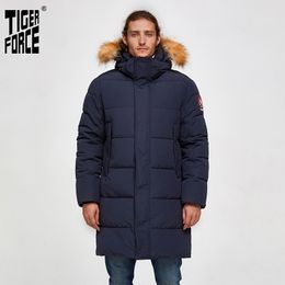 TIGER FORCE Men Parka Winter Jacket Men Long Alaska Jacket Coat Raccoon Fur Hood Winter Male Jacket Thick Waterproof Outwear 201119