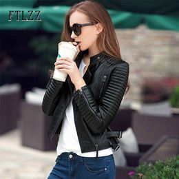 Streetwear Style Faux Leather Jacket Women Bike Moto Coat New Autumn Turn-down Collar Zipper Ladies Fashion Pu Leather Coats 201226