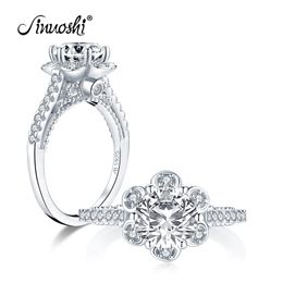AINUOSHI Fashion 925 Sterling Silver 8.0mm Round Cut Halo Engagement Ring Simulated Diamond Wedding 2ct Flower Ring Jewelry Gift Y200106