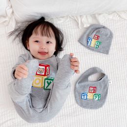 2021 high quality Infant Baby Boys girls Romper Cotton Long Sleeve Jumpsuit and Hat bib Autumn Toddler Clothes Outfits