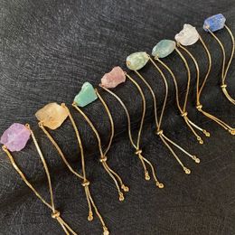 Carved Irregular Crystal Charms Gold Chain Bracelet Natural Quartz stone Raw stones Bracelets for Women Men