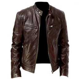 Men's Jackets Men Motorcycle Jacket Causal Vintage Leather Coat Zipper Pocket PU Leather1