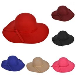 Stingy Brim Hats Women Ladies Wool Floppy Fedoras Wide Felt Bowler Beach Hat Sun Cap Summer Chapeau Femme Mariage Black Sombrero1