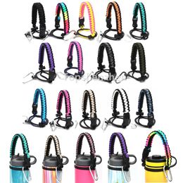 14 Colors Paracord Handle Fits Wide Mouth Water Bottle Thermo Flask 12 oz to 64 oz Reusable Sport Bottles Handles Accessories Survival Cord With Safety Ring