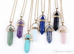 Gold Chain Necklace Women Men Natural Stone Pendants Statement Rose Quartz Healing Crystals Necklaces