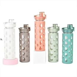 600ml Straight Glass Water Bottle with Silicone Sleeves Camping Water Tumbler RRB13930