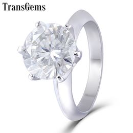 Transgems 14K White Gold Engagement Ring Centre 10mm F Colour Diamond Ring for Women Wedding Jewellery Y200620