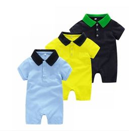 New Hot Sale Fashion Baby Boys Girls Rompers Toddler Cotton Short Sleeve Jumpsuits Summer Infant Turn-Down Collar Onesies Kids Clothes