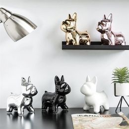 Nordic Ceramics Bulldog Piggy bank Creative Decoration Cute Animal Bedroom Living room Desktop Adornment Crafts Gift 5 colour LJ201212