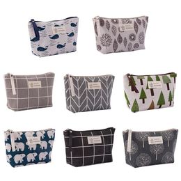 Cosmetic Bags Cotton Linen Makeup Travel Phone Pouch Women Coin Clutch Sundries Storage Korea Trend Plaid Animal 8 Designs RRA362