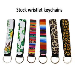 29 Styles New Hot Wristband Keychains Floral Printed Key Chain Neoprene Key Ring Wristlet Keychain Party Favour Wholesale