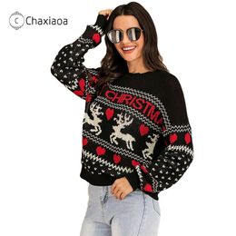 CHAXIAOA Fashion Women Sweaters Christmas Ladies Knitted Pullovers Long Sleeve Deer Pattern Wools Tops Winter Warm Sweaters X145 201222